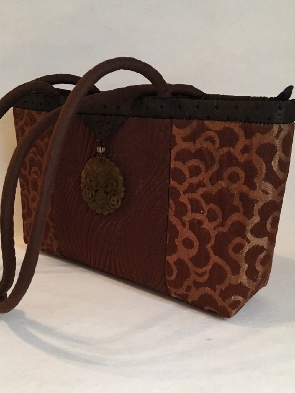 Square Luna Purse Tapestry Stone Chocolate Brown Copper Hand Made Bag Tote New
